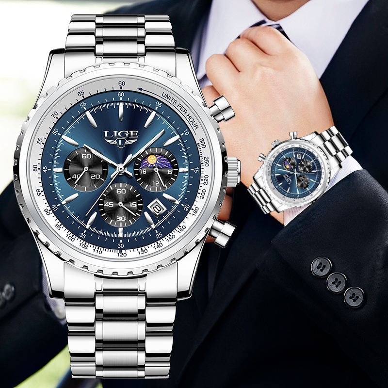 Luxury Watch Name - LIGE-reloj analógico de acero inoxidable para
