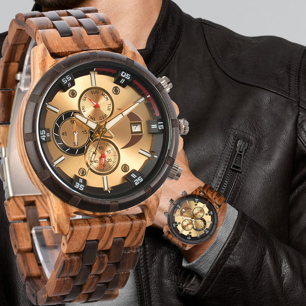 Luxury Watch Name - Relojes para Hombre, Correa de Madera,
