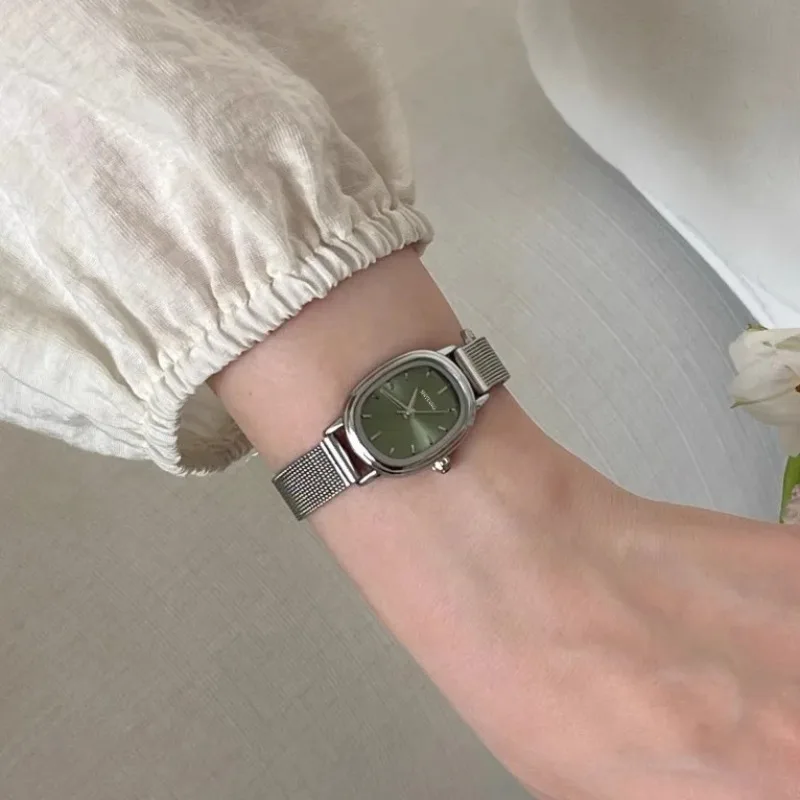 Luxury Watch Female - Reloj verde con esfera ovalada pequeña,