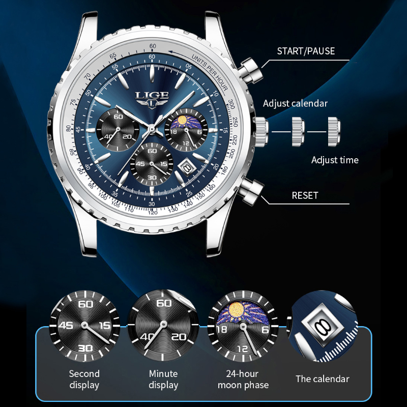 LIGE-reloj analógico de acero  - Luxury Watch Name reseña y precio